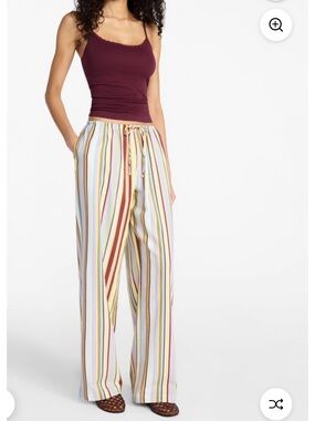 No Boundaries Striped Wide-Leg Drawstring Beach Pants - Multicolor